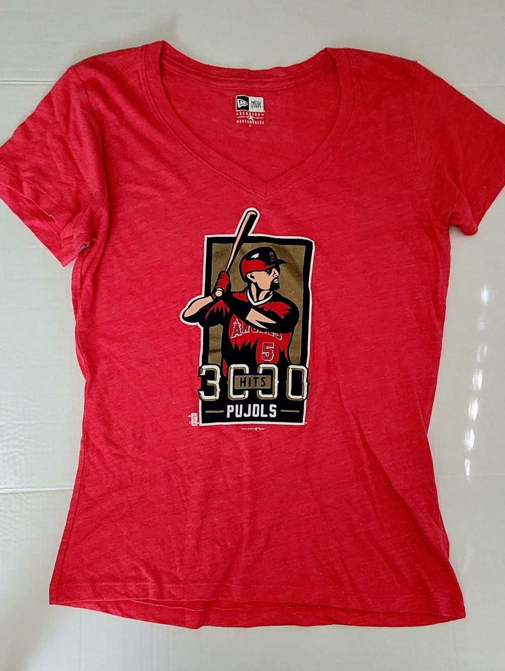 Women's L MLB Angels Baseball Pujols V-Neck T-Shirt NWT